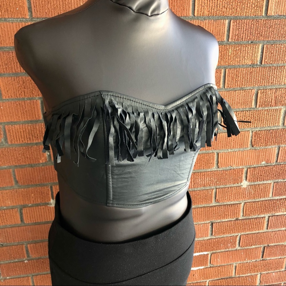 1980s IOU Leather Bodice with Fringe